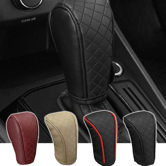 Car Gear Shift Cover Universal Bovine Leather Breathable Carbon Fiber Pattern Auto Gear Knob Cover Car Interior Accessory Peaceful Pleasures Health and Wellness