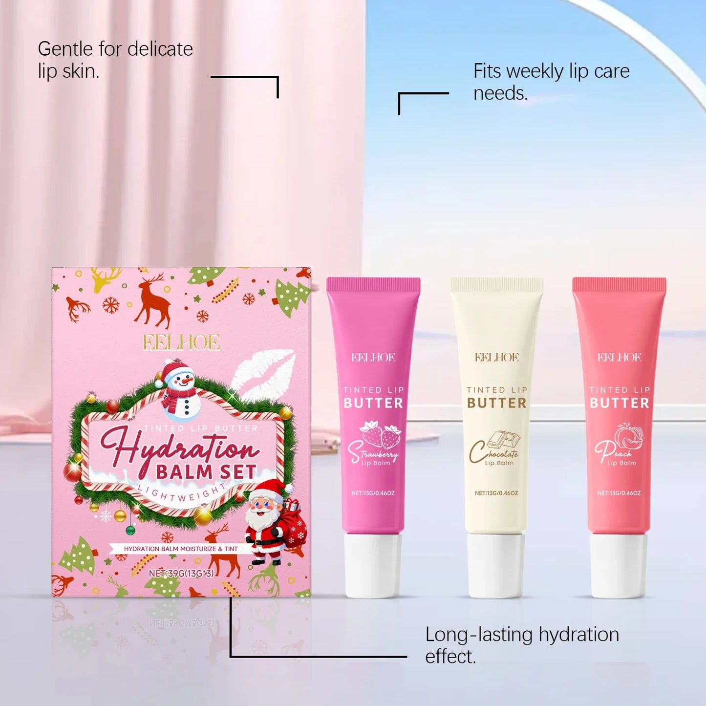 EELHOE Christmas Tinted Lip Balm Set – Moisturize & Exfoliate