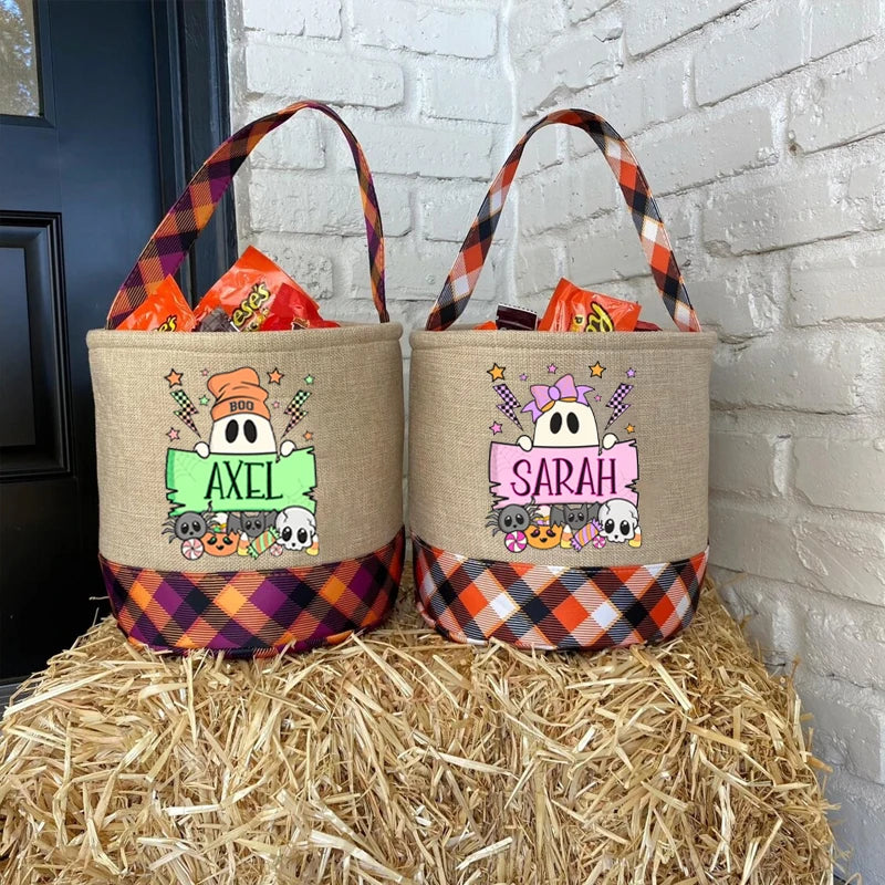 Personalized Halloween Ghost Trick-or-Treat Bucket for Kids Halloween Trick-or-Treat Bucket Peaceful Pleasures Health and Wellness