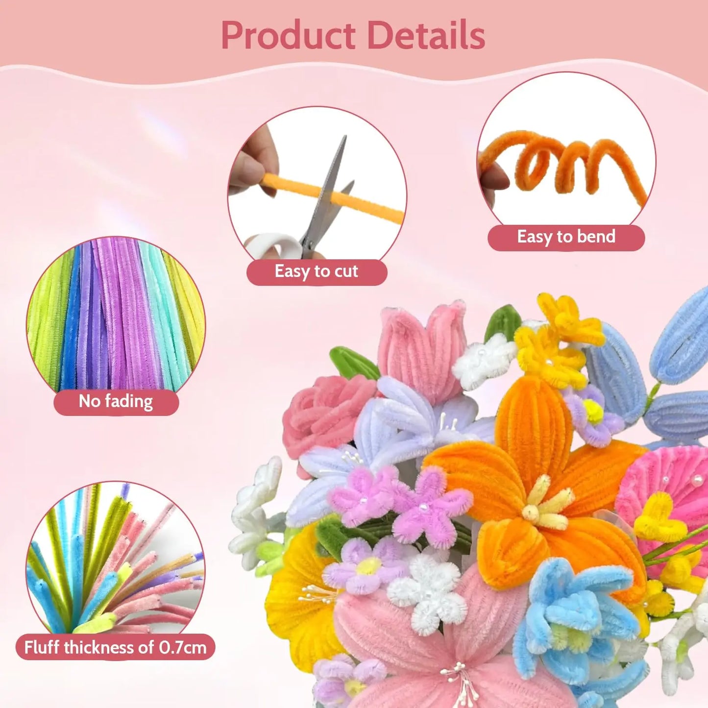 630PCS Pipe Cleaners Craft,Pipe Cleaners Flowers Kit with Handle,20 Colors Chenille Stems with Instruction,Art and Craft Supplie Peaceful Pleasures Health and Wellness