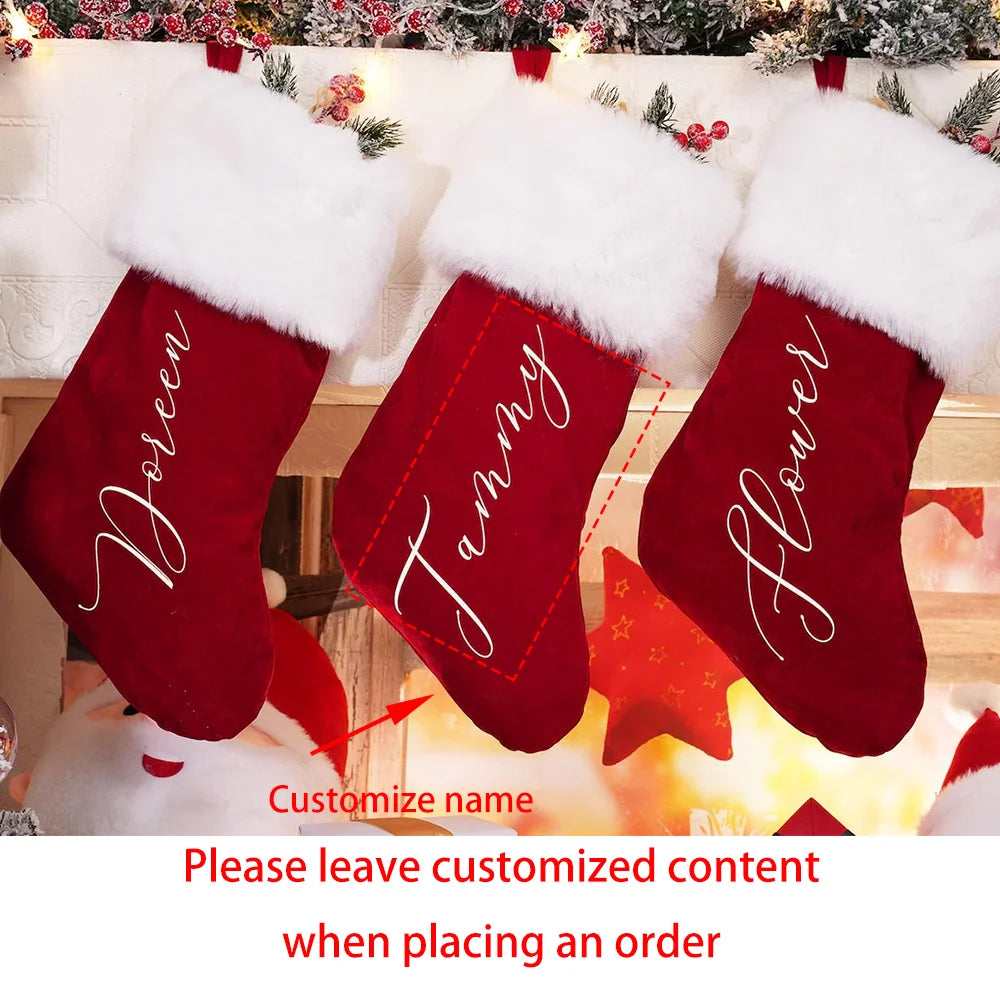 Personalized Name Red Plush Christmas Stocking Christmas Decor Supplies Merry Xmas Eve Stocking Stuffers New Year Candy Bag Peaceful Pleasures Health and Wellness Personalized name 1pcs 20inch