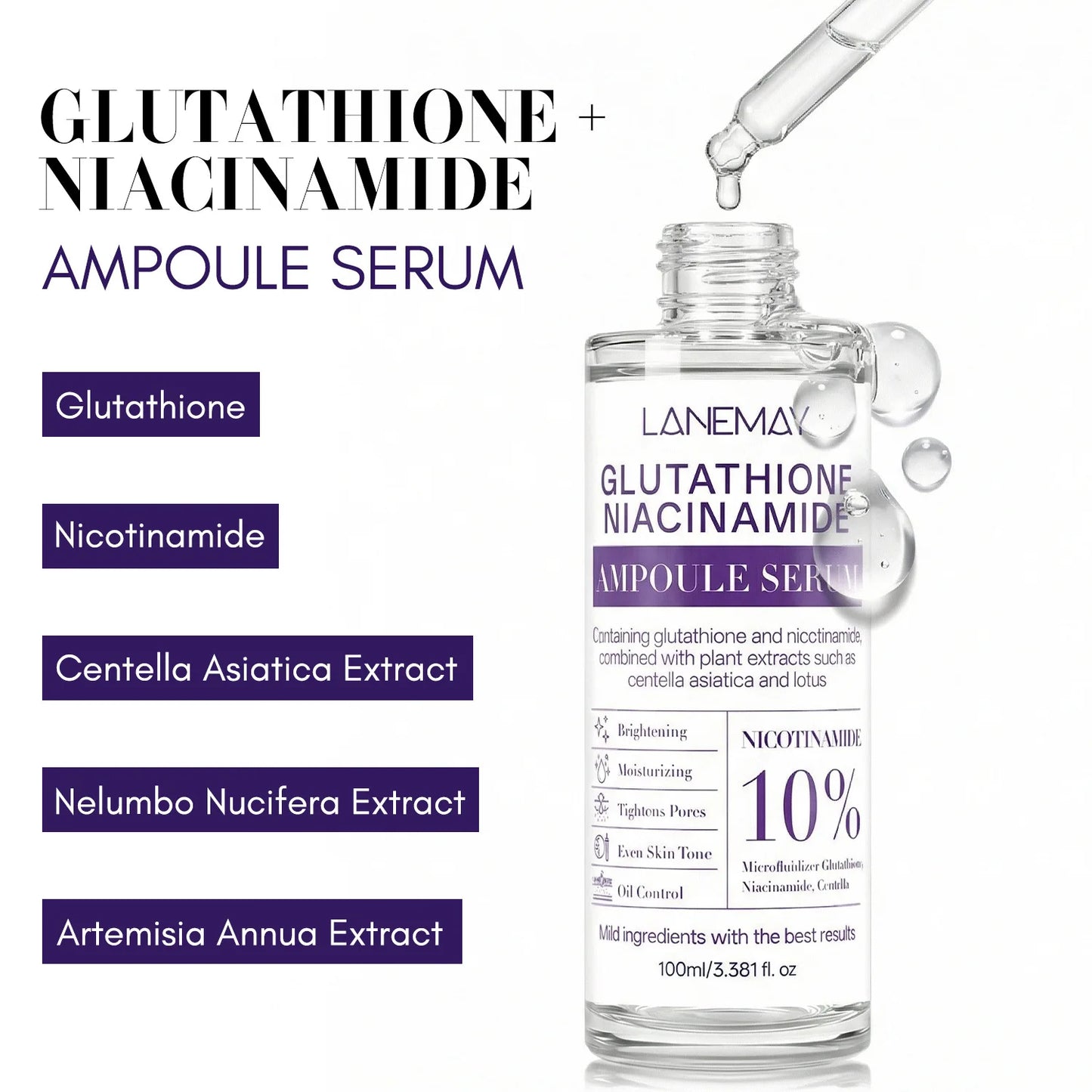 100ml Whitening Ampoule Essence, Glutathione Anti-Aging Essence, Niacinamide Brightening Essence Korean Skincare Products Peaceful Pleasures Health and Wellness