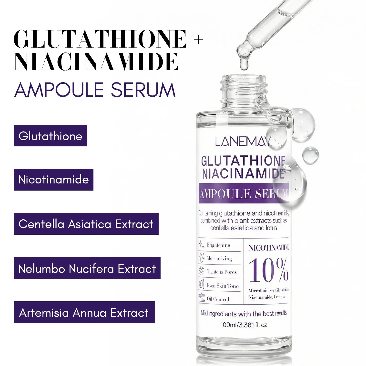 100ml Whitening Ampoule Essence, Glutathione Anti-Aging Essence, Niacinamide Brightening Essence Korean Skincare Products Peaceful Pleasures Health and Wellness