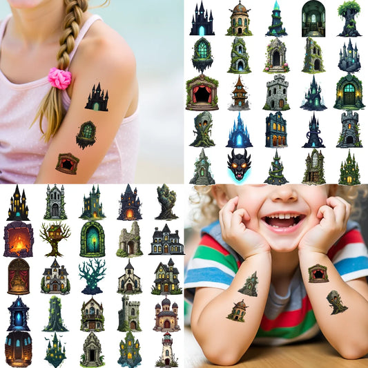 54pcs Fantasy Castle & Tree Temporary Tattoos – Waterproof Stickers Temporary Tattoo Stickers Oasis Select