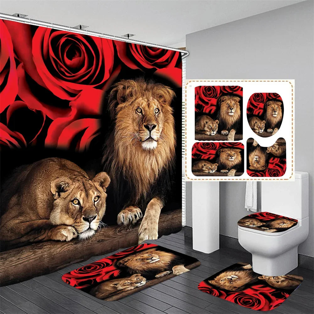 4pcs Set Doormat Shower Curtain with Non-Slip Rugs Toilet Seat Cover Bath Carpet Durable Waterproof Bathroom Home Entrance Decor Peaceful Pleasures Health and Wellness C