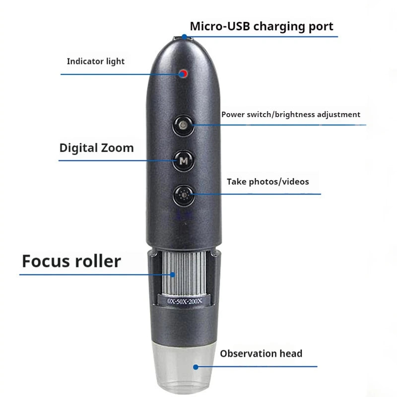 Wifi Wireless Mobile Phone Microscope Biological Magnifying Glass Observation Pigeon Eye Repair Circuit Board 1600X Peaceful Pleasures Health and Wellness