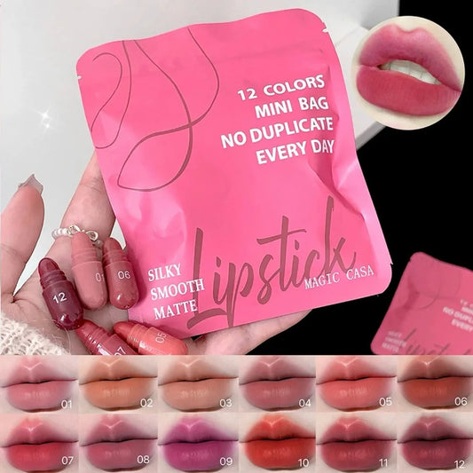 12-Color Velvet Matte Mini Lipstick Set | Waterproof & Long-Lasting Mini Lipstick Set Peaceful Pleasures Health and Wellness 1 set