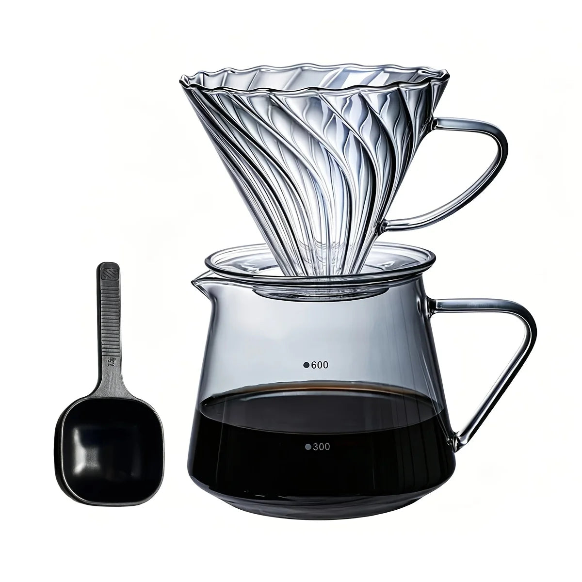 Pour Over Coffee Maker with Coffee Spoon 600ML/20OZ, Heat Resistant Borosilicate Glass Dripper with Filter Holder Peaceful Pleasures Health and Wellness GRAY