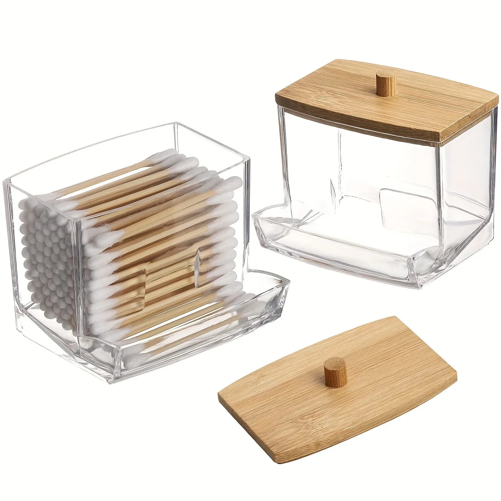 Cotton Swab Box - Transparent Bamboo Cover Dustproof Cotton Swab Toothpick Storage Box Multi-Purpose Visible Dispenser Peaceful Pleasures Health and Wellness