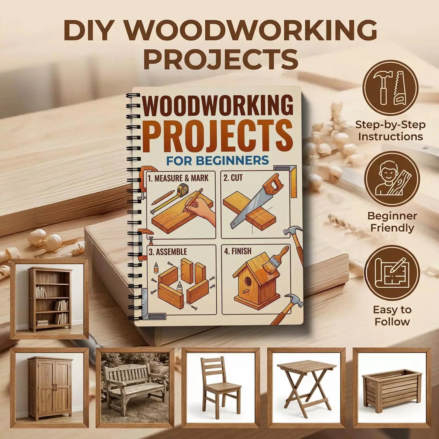 Woodworking Projects Book Beginners Simple Practical Step-by-step