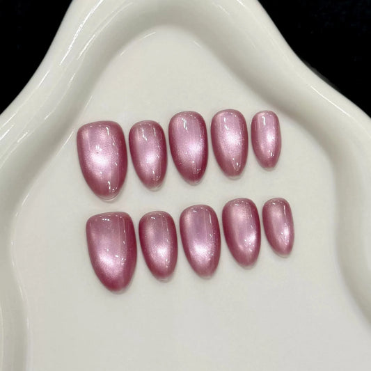 Handmade Press on Nails 10pcs Flash Glass Beads Cat's Eye False Nails Wearable Sweet Simple Round Fake Nails Almond Tip Nail Art Peaceful Pleasures Health and Wellness S