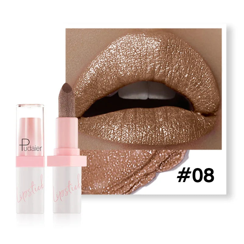 Pearl Diamond Metallic Lipstick – 10 Colors, Waterproof & Moisturising