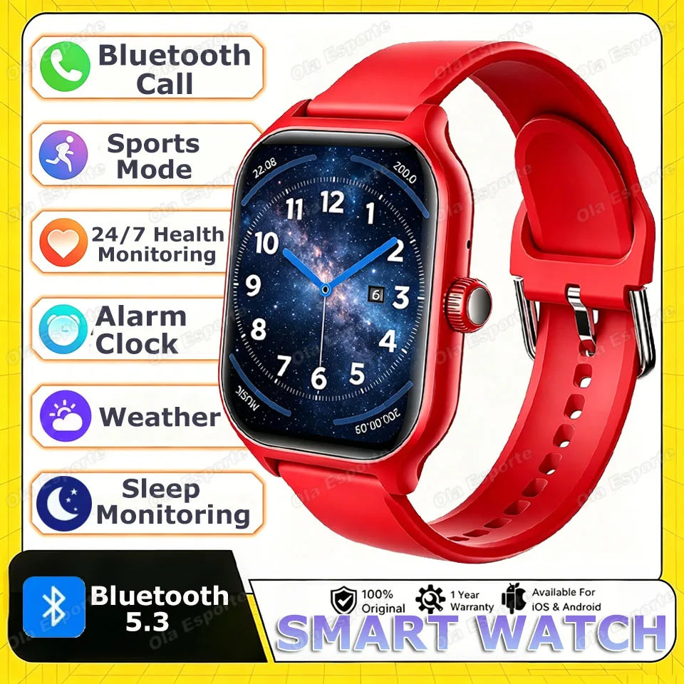 New Smart Watch Bluetooth Call Camera Control Multiple Sports Modes Watches Heart Rate Blood Oxygen Sleep Monitoring Smartwatch Peaceful Pleasures Health and Wellness Red