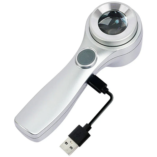 Handheld Magnifier 60X Graduated Magnifying Glass with Light, Usb Charging High-Definition K9 Optical Lens Peaceful Pleasures Health and Wellness 60x