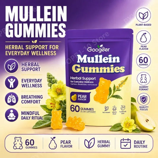 Googeer Mullein Gummies Pear Flavor – Plant-Based 60 CT Herbal Supplement Gummies Peaceful Pleasures Health and Wellness