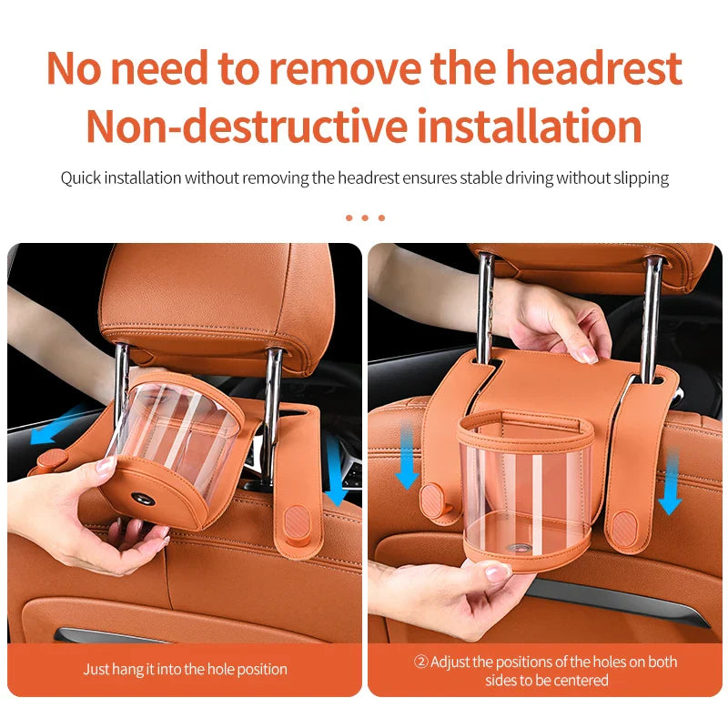 Car Headrest Cup Holder & Backseat Organizer with Hooks