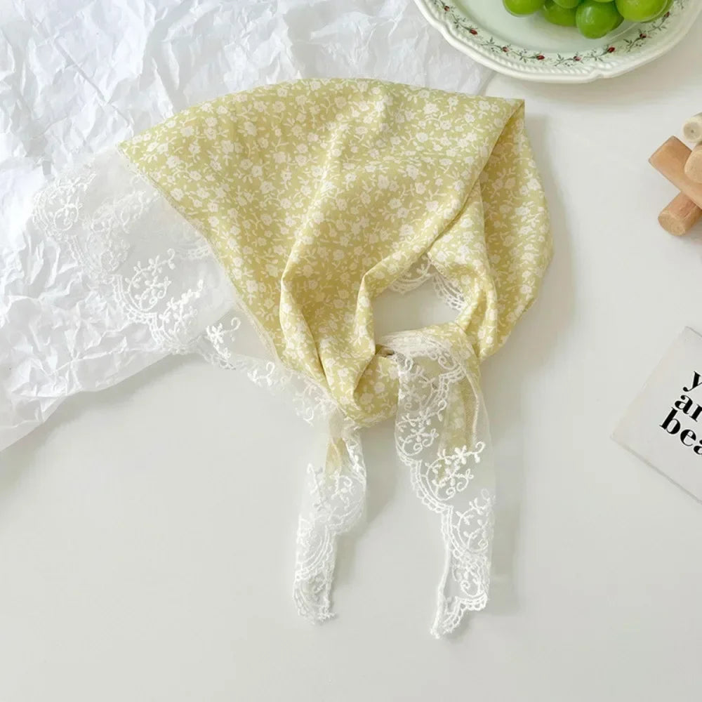 French Floral Triangle Scarf – Turban Bandana Hair Band Women