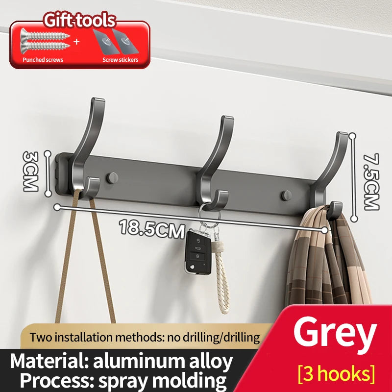 6-Hook Wall Mounted Aluminum Towel & Hat Rack | Door Hook