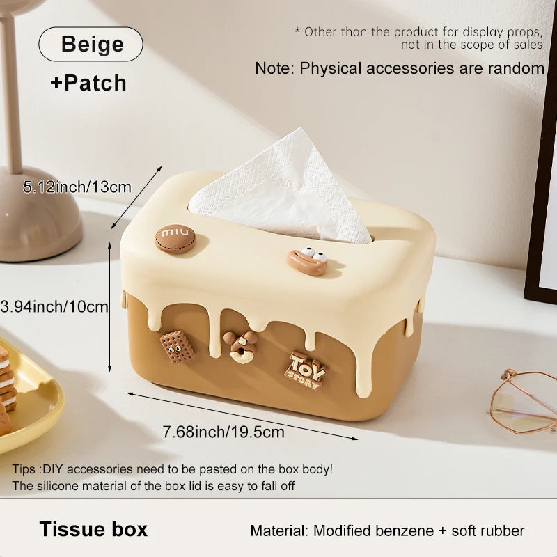 Dopamine Tissue Box High Aesthetic Home Living Room Bathroom Silicone Tissue Case Auto Lift Creative Paper Box Desktop Organizer Peaceful Pleasures Health and Wellness cream white