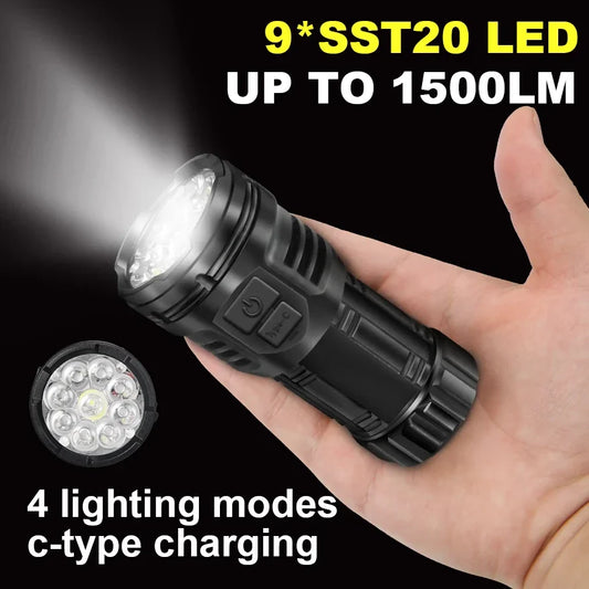KDULIT 9-LED Mini Rechargeable Flashlight 1500LM Pocket Torch Rechargeable Flashlight Oasis Select