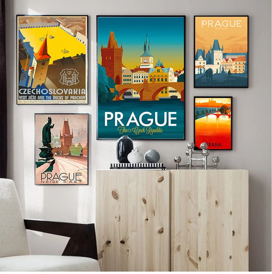 Prague Czech Republic Vintage Travel Canvas Wall Art Poster Travel Canvas Poster Peaceful Pleasures Health and Wellness