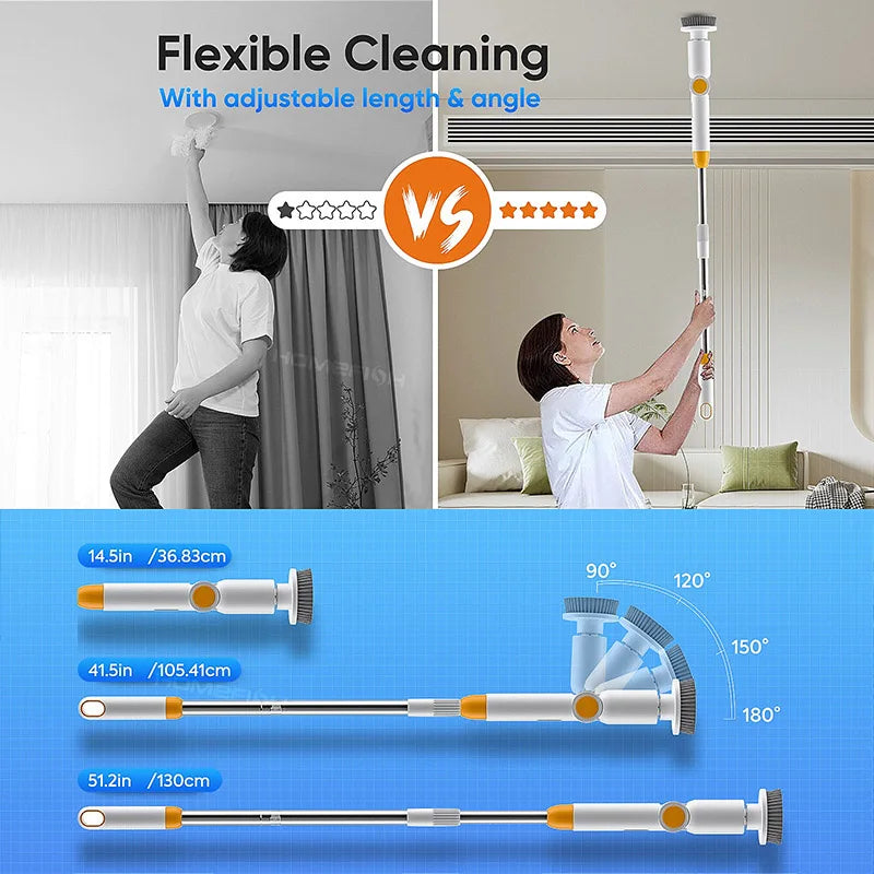 HOMEFISH NEW 8-in-1 Electric Spin Scrubber Wireless Cleaning Brush Waterproof Bathroom Scrubber Adjustable Extension Handle Peaceful Pleasures Health and Wellness