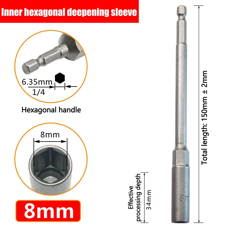 Hex Drill Socket Bit 5.5–19mm | 150mm Extension Bar