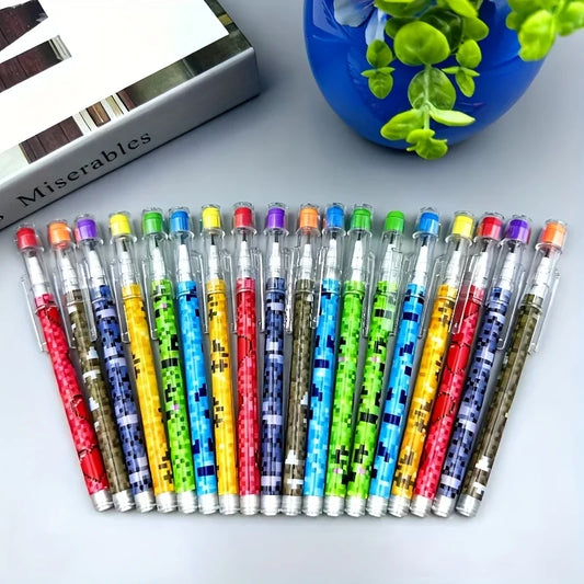 16-Piece Set of Pencils with Random Colors and Pixel Pattern Designs, Cartoon Pencils, Student Prize Pencils, Pencils with Erasers, Stationery Store Supplies, Great Learning and Gift Items Peaceful Pleasures Health and Wellness