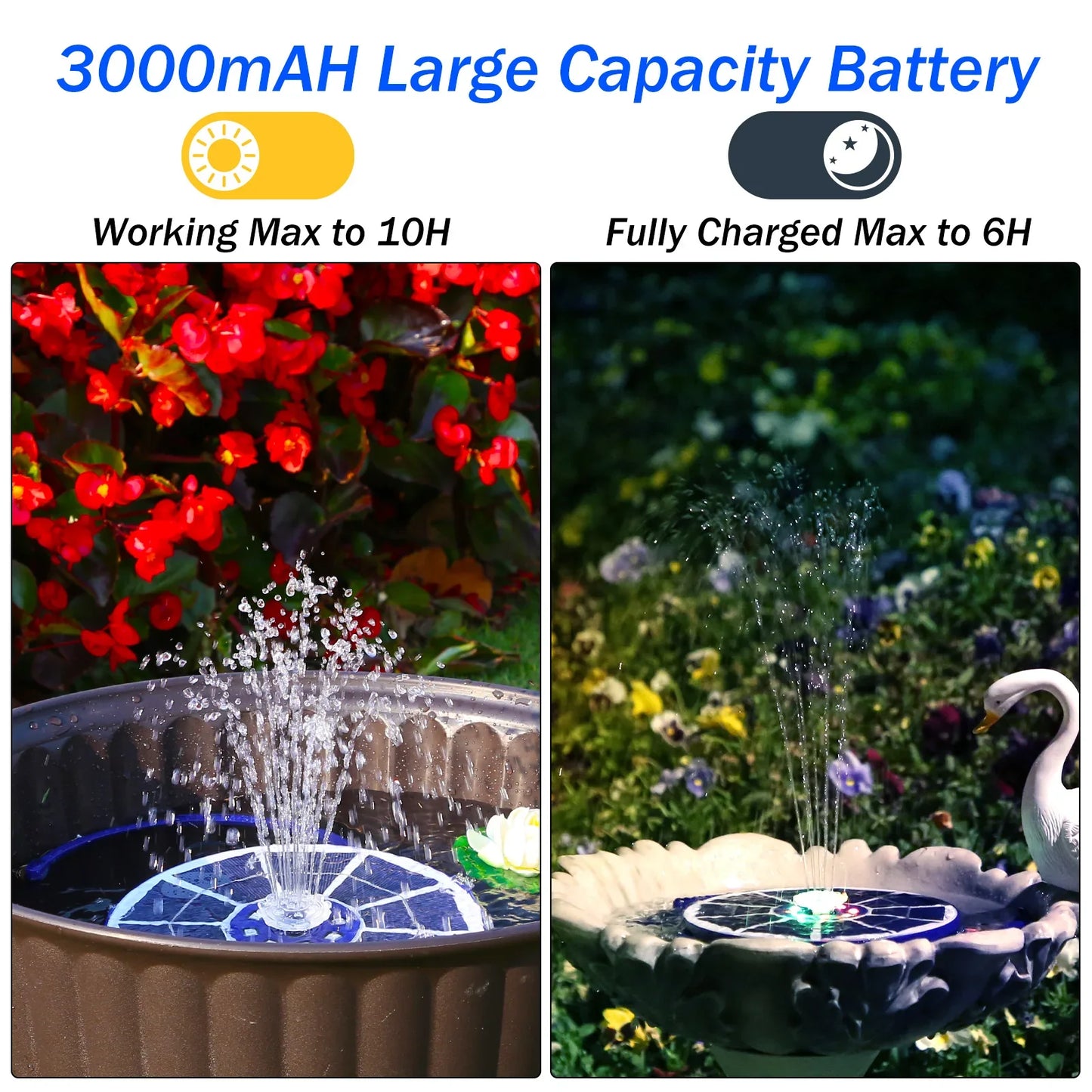 AISITIN 3.5W Solar Bird Bath Fountain Pump with LED Light