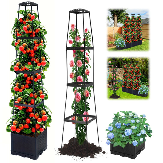 4-Tier Self-Watering Planter Tower with Trellis | Raised Garden Bed Tiered Garden Planter Peaceful Pleasures Health and Wellness