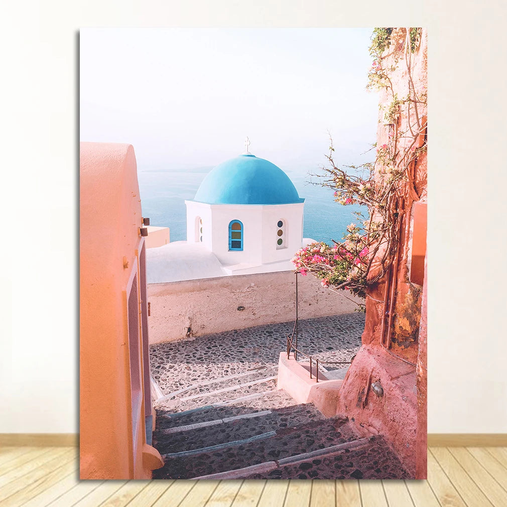 Greek Island Santorini Minimalist Canvas Wall Art | Travel Poster