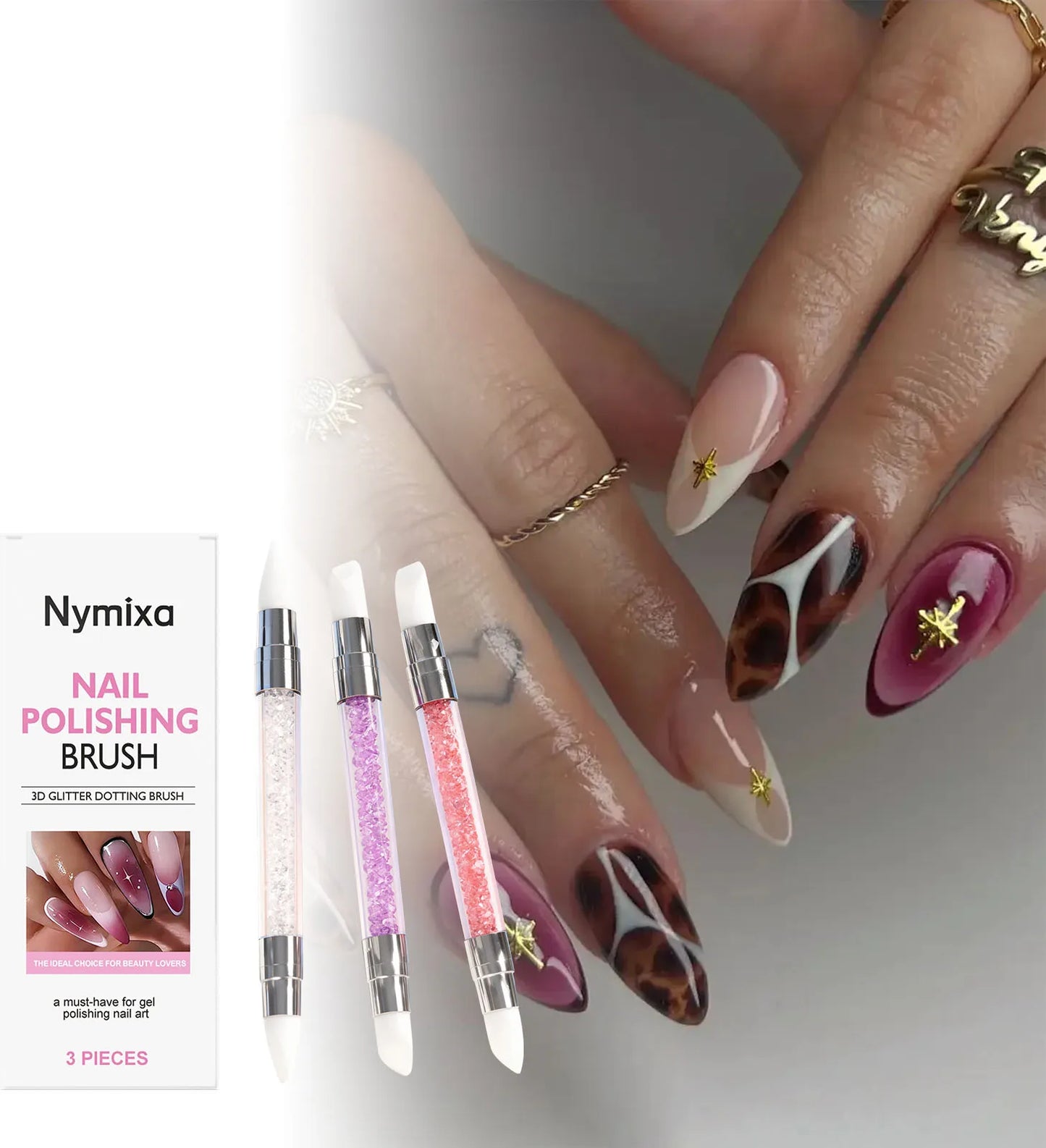 Nymixa 3-Pc Dual Head Silicone Nail Art Pen – Glitter & Dotting
