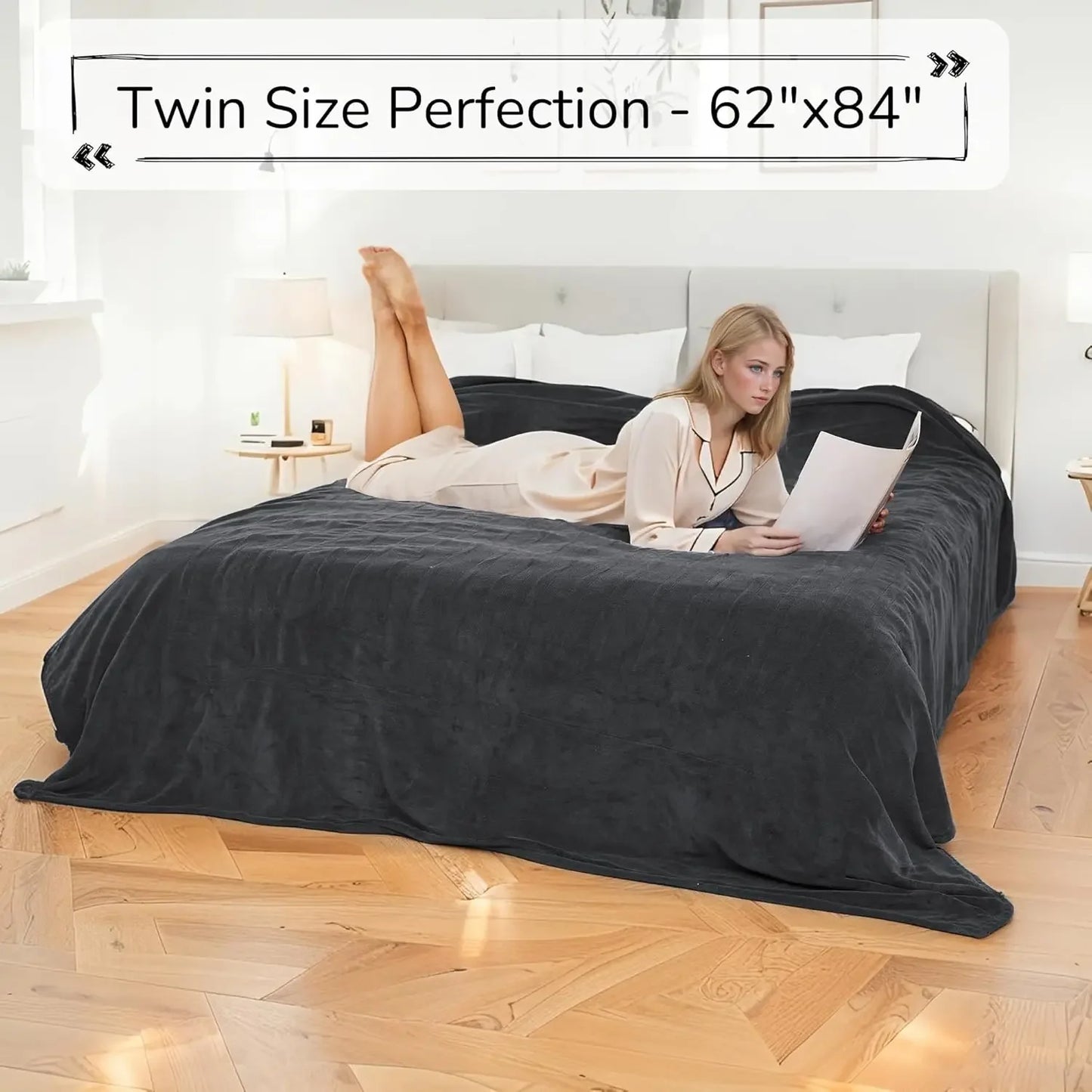 Twin Electric Heated Blanket 62x84 Inches, Dual-Sided Microplush & Sherpa, 4 Heat Settings, Auto Shut-Off Peaceful Pleasures Health and Wellness
