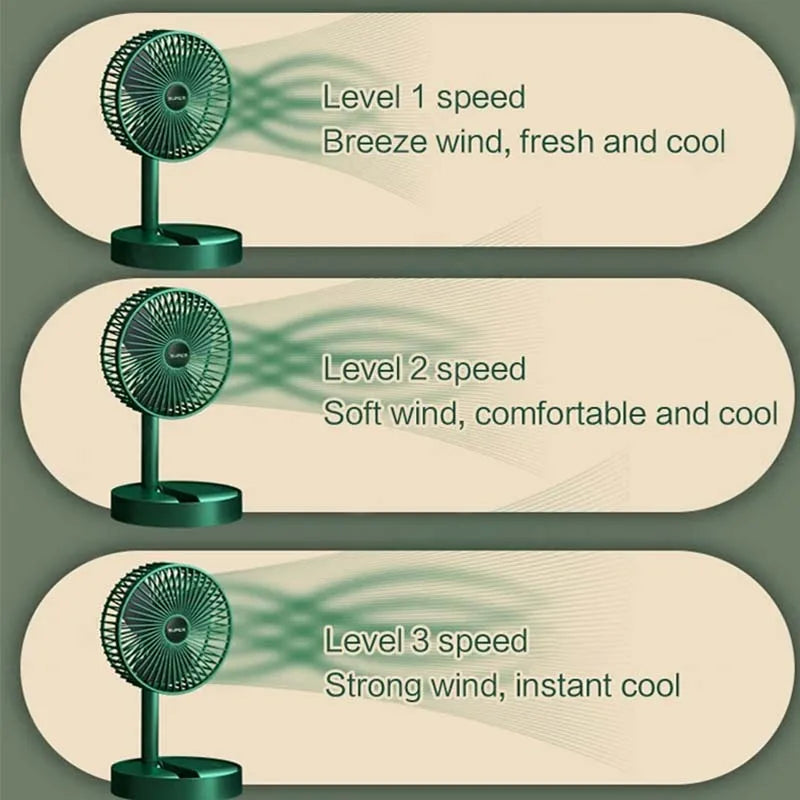 Rechargeable Electric Folding Fan Telescopic Small Fan Student Dormitory Office Desktop Mute Big Wind Camping Foldable Fan Peaceful Pleasures Health and Wellness