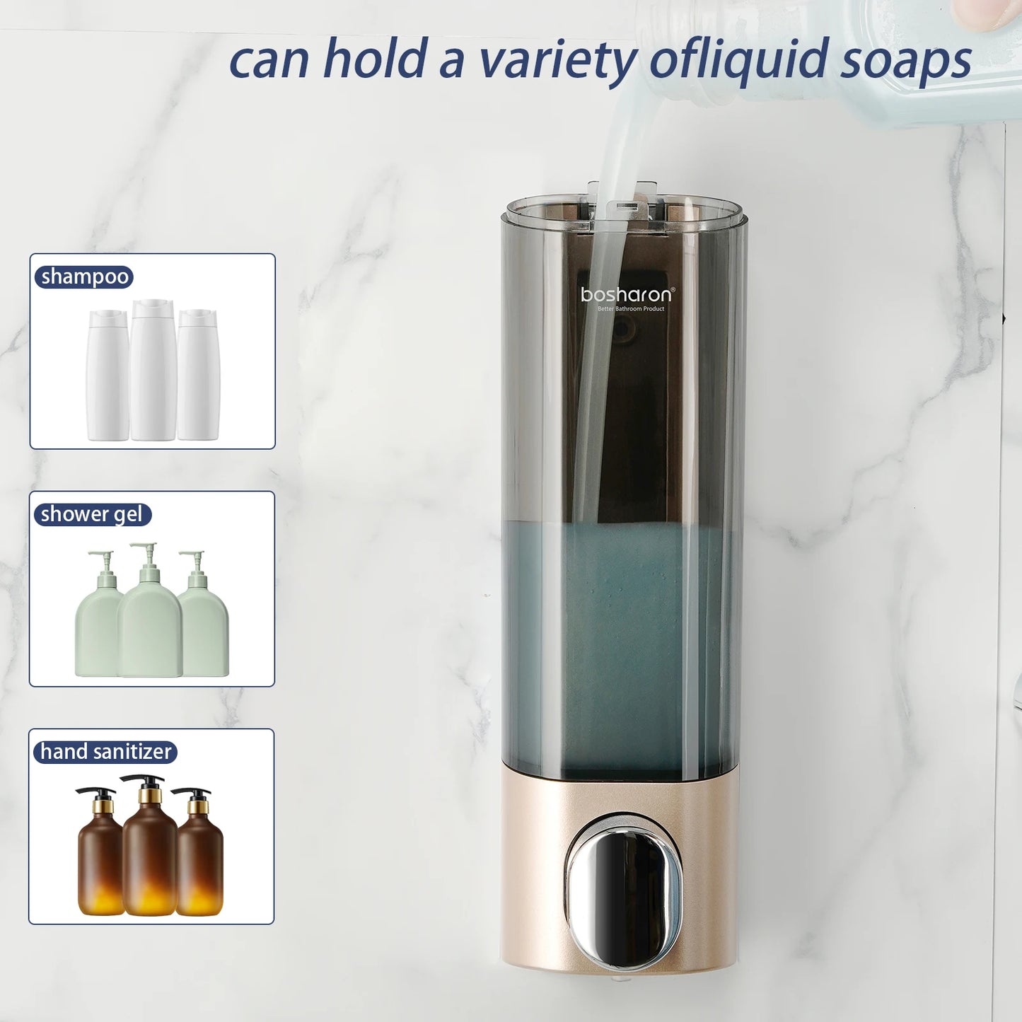 Wall Mounted Shampoo and Conditioner Dispenser, Shower Dispenser, 1 Chamber No Drill Peaceful Pleasures Health and Wellness