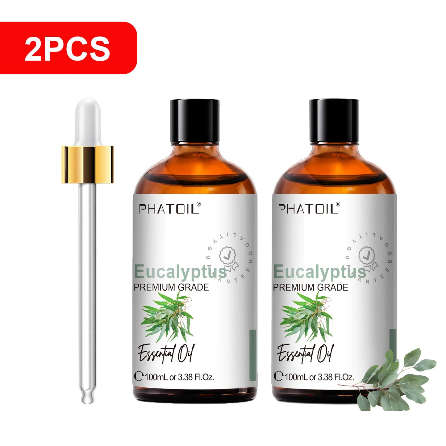 PHATOIL 100ml(3.38 fl.Oz) Eucalyptus Peppermint Tea tree Vanilla Bergamot Aromatherapy Essential Oil For Diffuser,Candle Making Peaceful Pleasures Health and Wellness 2pcs Eucalyptus 100ml
