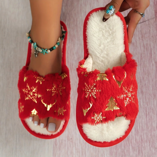 Christmas Plush Slippers | Cozy Non-Slip Indoor Slides Couples Plush Indoor Slippers Peaceful Pleasures Health and Wellness B 44-45
