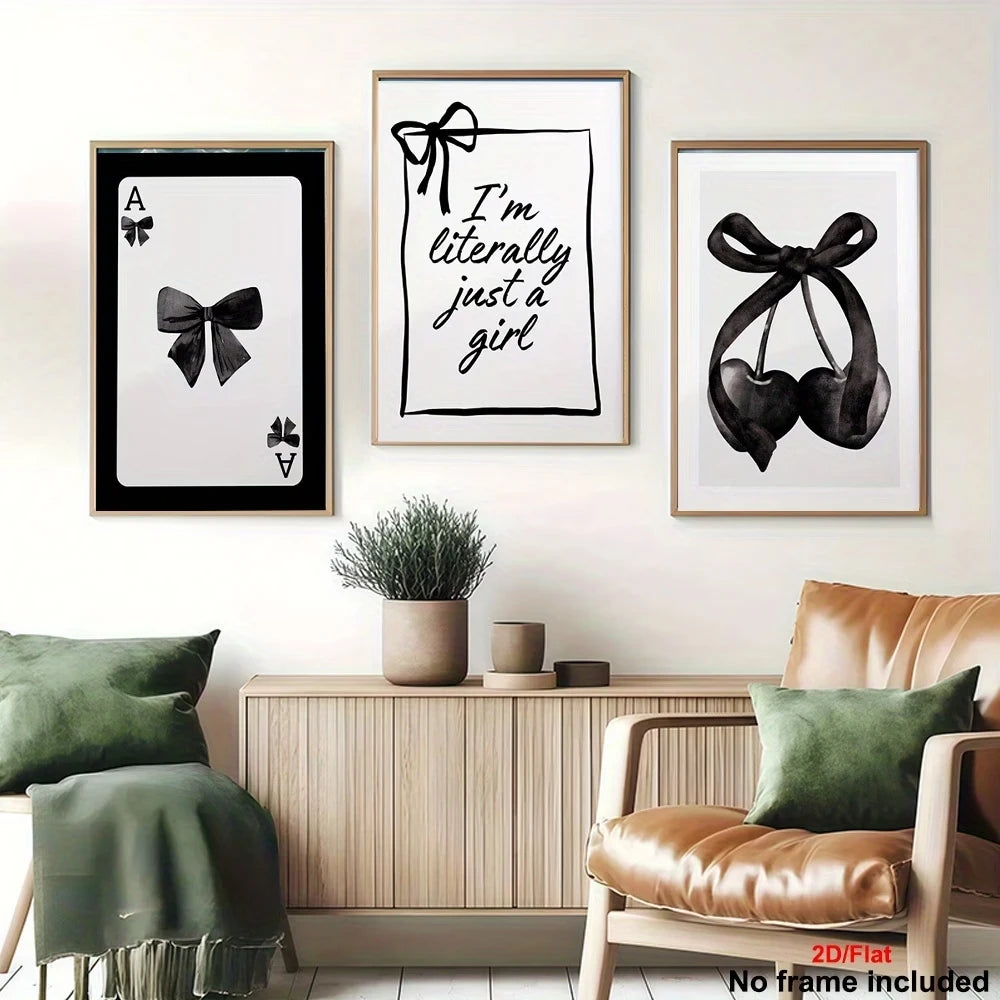 3-Piece Modern Black Bow Canvas Wall Art Print | Home Décor