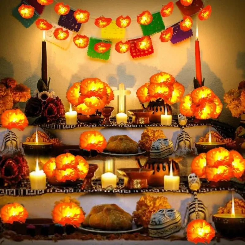 5 Ft LED Orange Marigold Garland Lights | Halloween & Diwali
