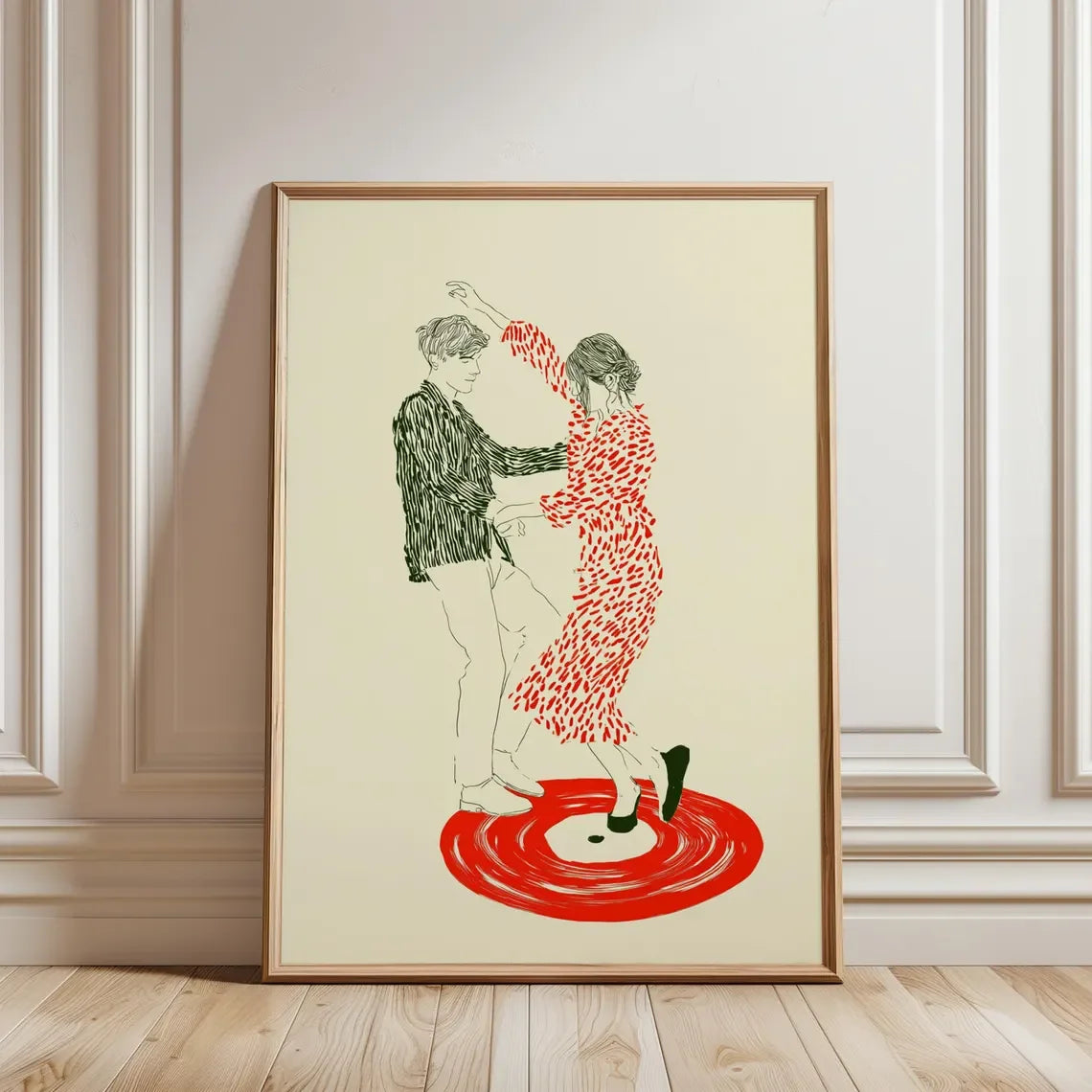 Dancing Couple Wall Art Print, Retro Record Player Poster, Modern Music Inspired Illustration for Home Bar or Living Room Peaceful Pleasures Health and Wellness WS12111-2 50x70cm Unframed