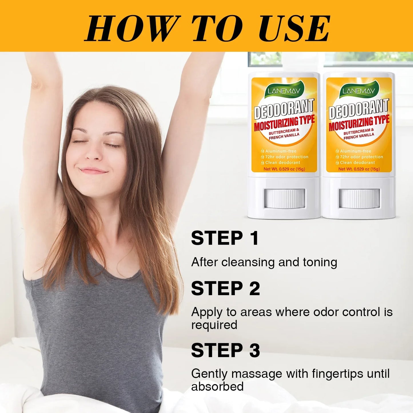 Lanemay 72-Hour Moisturizing Deodorant Stick – Aluminum-Free