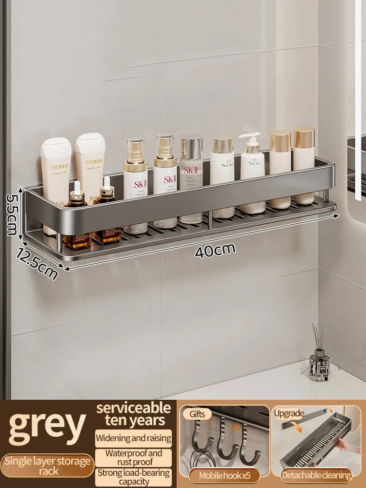 No-Drill Aluminum Wall Rack – Kitchen & Bathroom Organizer
