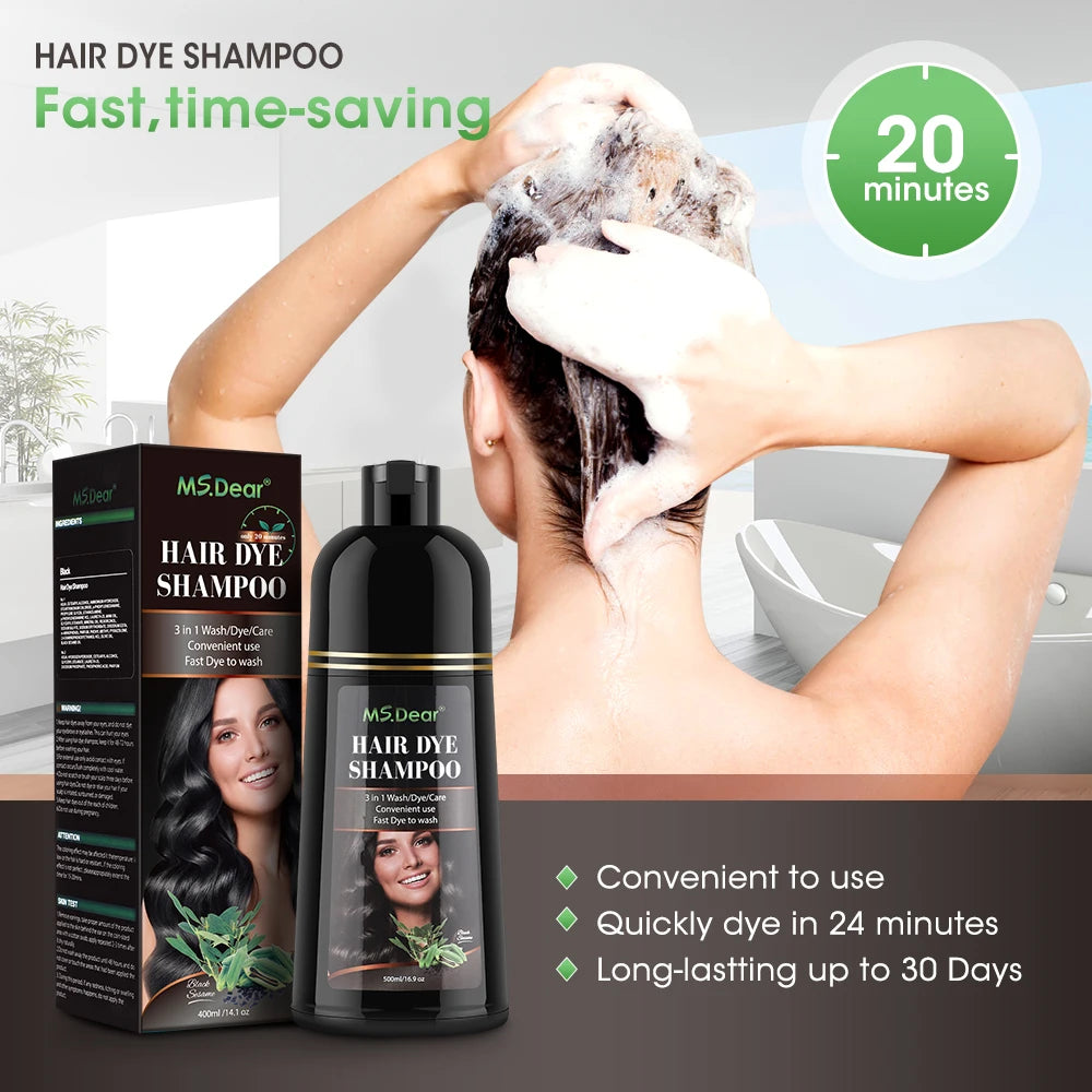 Herbal Hair Dye Shampoo — Fast Black Color, Deep Moisture, Botanical Formula | 500ml Peaceful Pleasures Health and Wellness