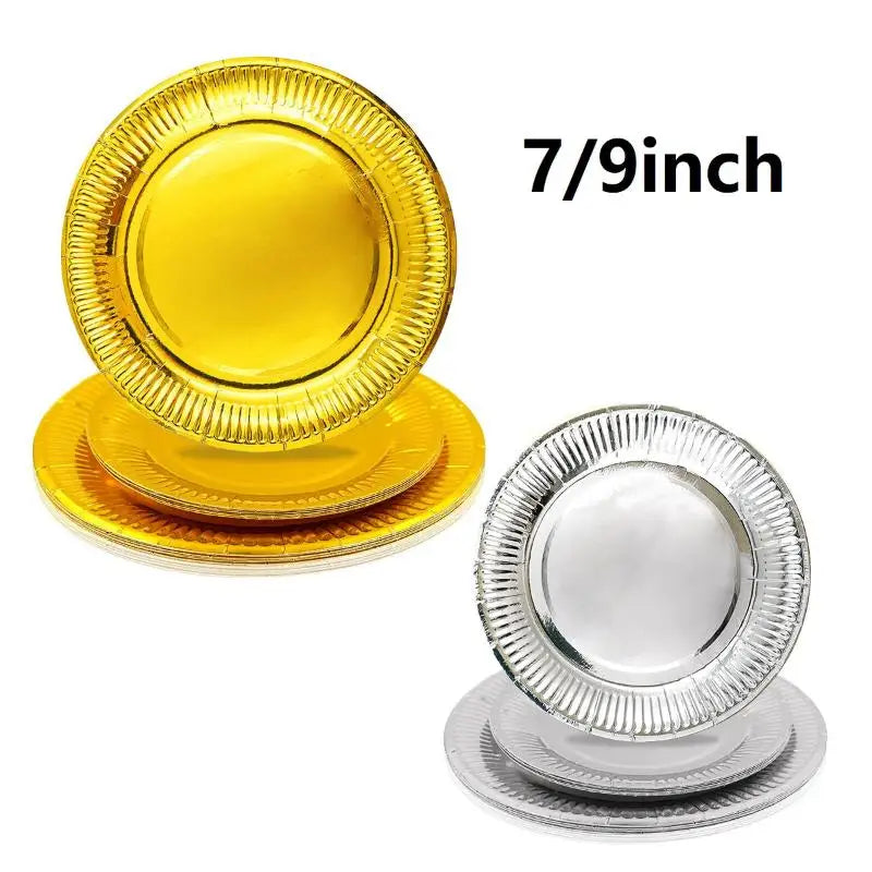 Metallic Foil Disposable Paper Plates Gold Silver 50 Pack
