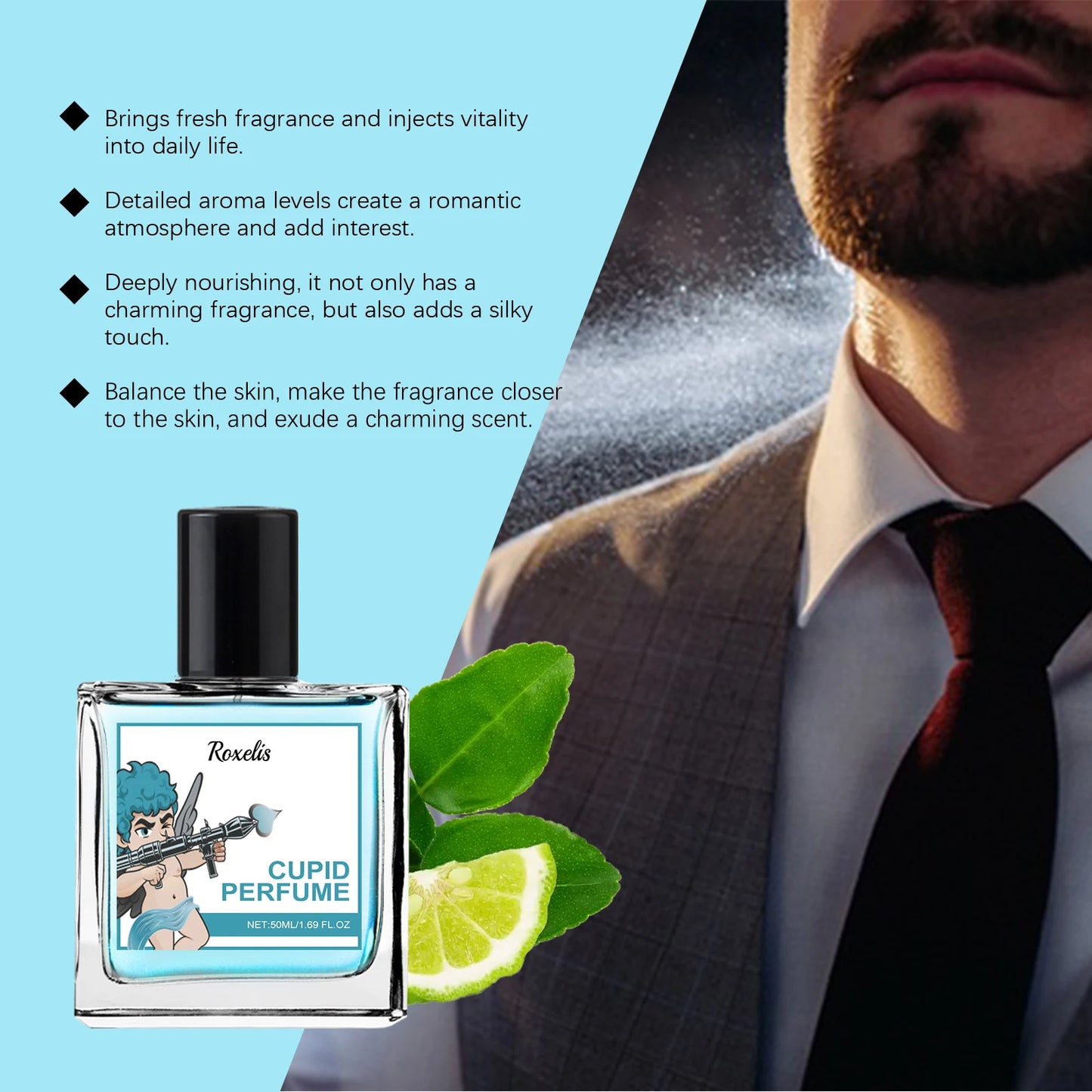 Roxelis 50ml Cupid Glamour Perfume Men Pheromone Fragrance Long Lasting Gentlemen Festival Couple Gifts Cologne Charming Perfume Peaceful Pleasures Health and Wellness