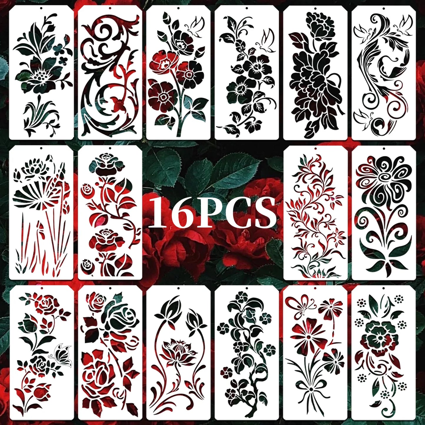 Bview Art 16-Piece Geometric Floral Painting Stencil DIY Doodle