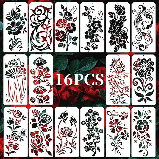 Bview Art 16-Piece Geometric Floral Painting Stencil DIY Doodle Peaceful Pleasures Health and Wellness 16pcs