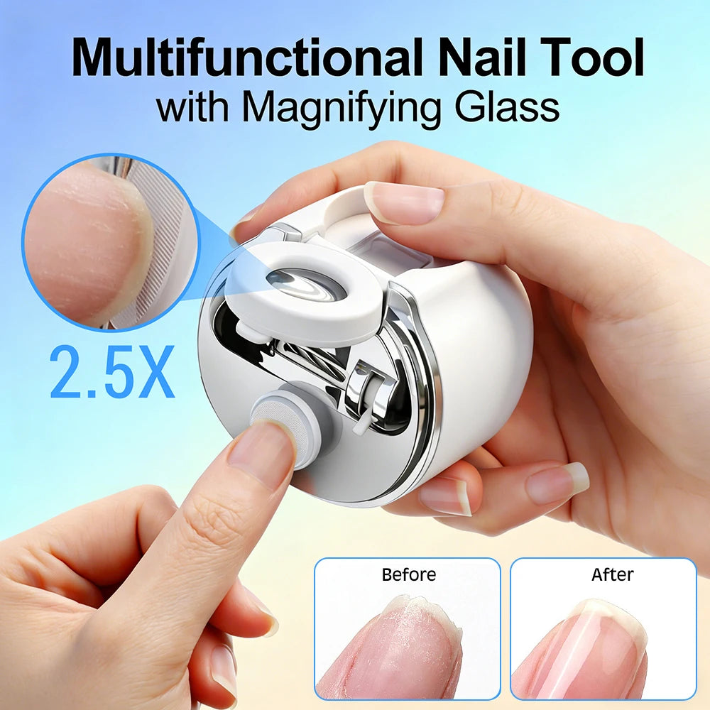 Automatic 2.5X Magnify Electric Nail Clipper for Whole Family Dual Cutter Heads Nail Trimmer LED Light Cuticle Remover Polisher Peaceful Pleasures Health and Wellness