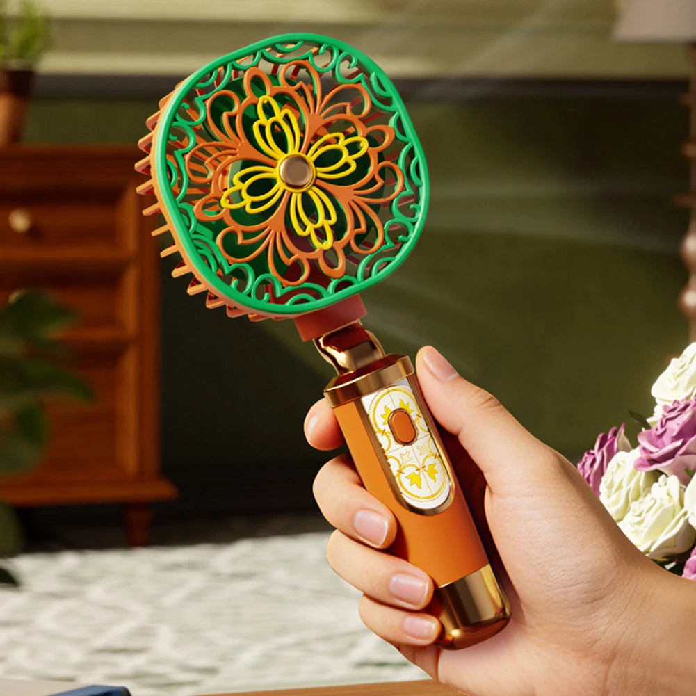 Blossoms Elegant Vintage Style Handheld Small Fan,Ultra-Quiet 3 Adjustable Speed Mini Fan,For Outdoor Summer Daily Commuting Peaceful Pleasures Health and Wellness