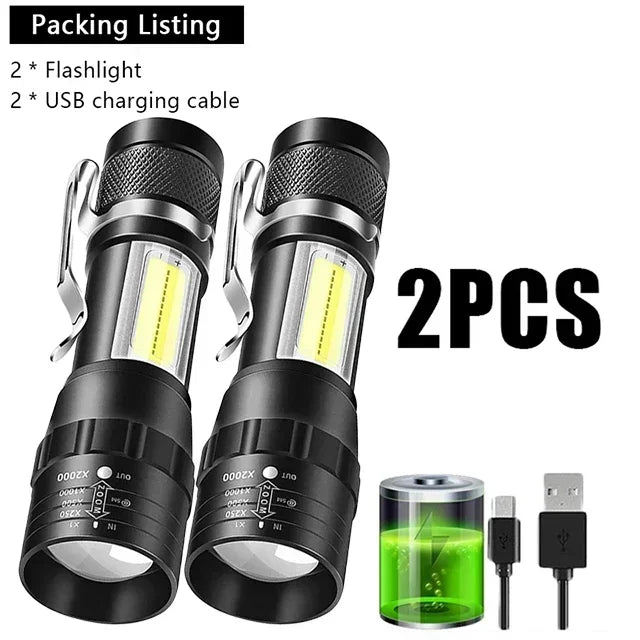 USB Rechargeable Mini COB+XPE Flashlight | Zoomable 3-Mode Torch